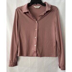 Vintage Devon Mauve Button Up Blouse Embroidered Collar No‎ Size Tag Fits Like S